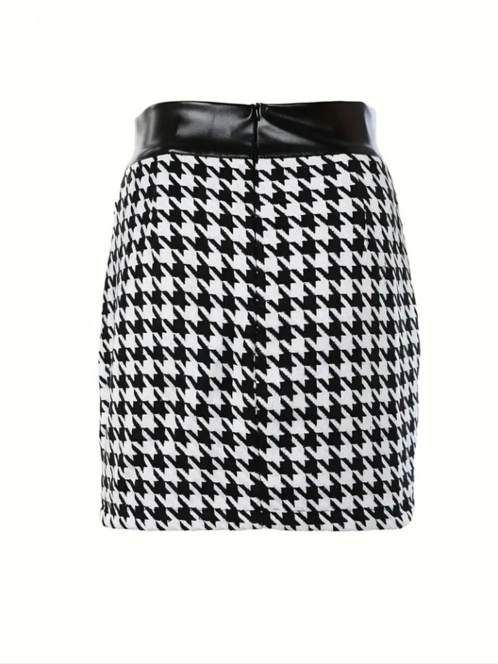 Houndstooth Print Single-breasted Skirt, Elegant Fitted Skirt, Suitable - Picture 2 of 3